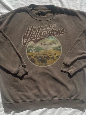 Brown Yellowstone Graphic Crewneck Sweatshirt State of Mine Size XXL Cozy